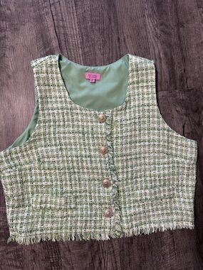 miami Light Green Tweed Vest with Gold Buttons